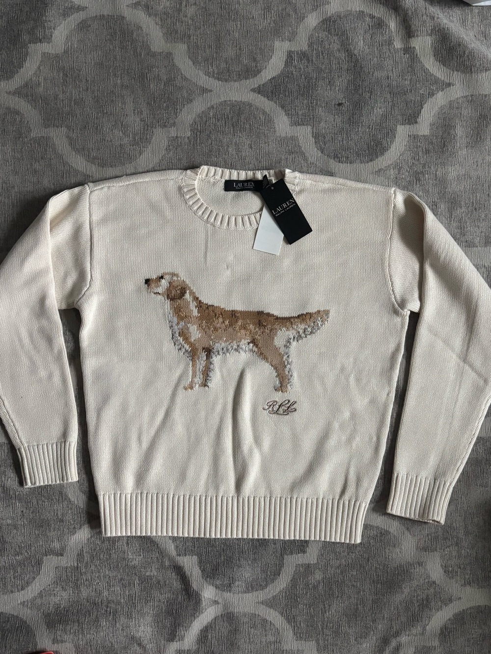 NWT Lauren Ralph Lauren Ivory Cream Golden Retriever Yellow Lab Dog Sweater - Picture 4 of 4
